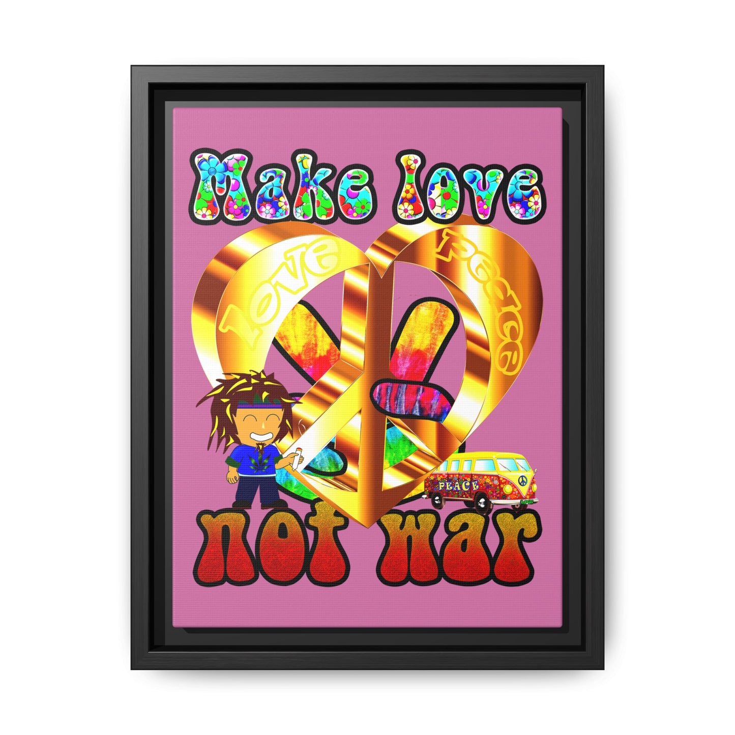 love peace - framed canvas art (light pink)