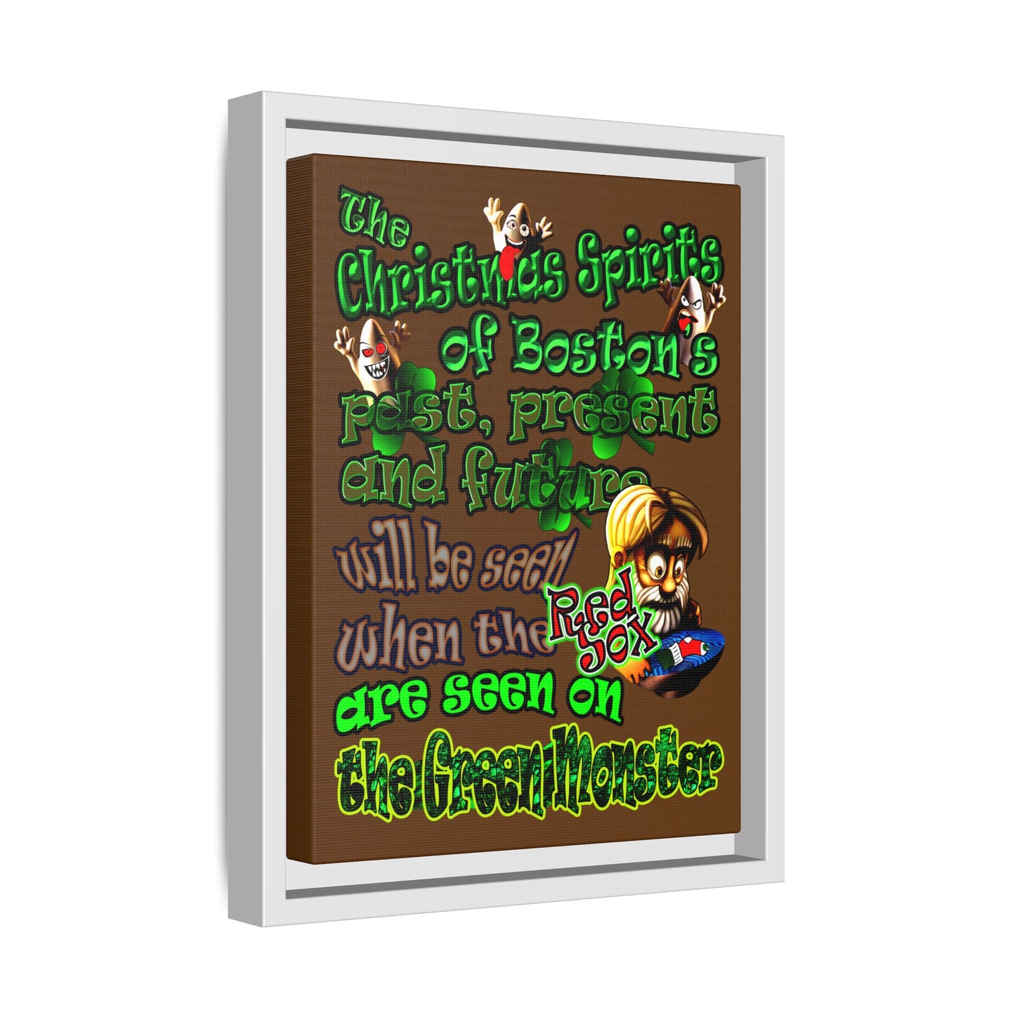 christmas spirits of boston - framed canvas art (brown)