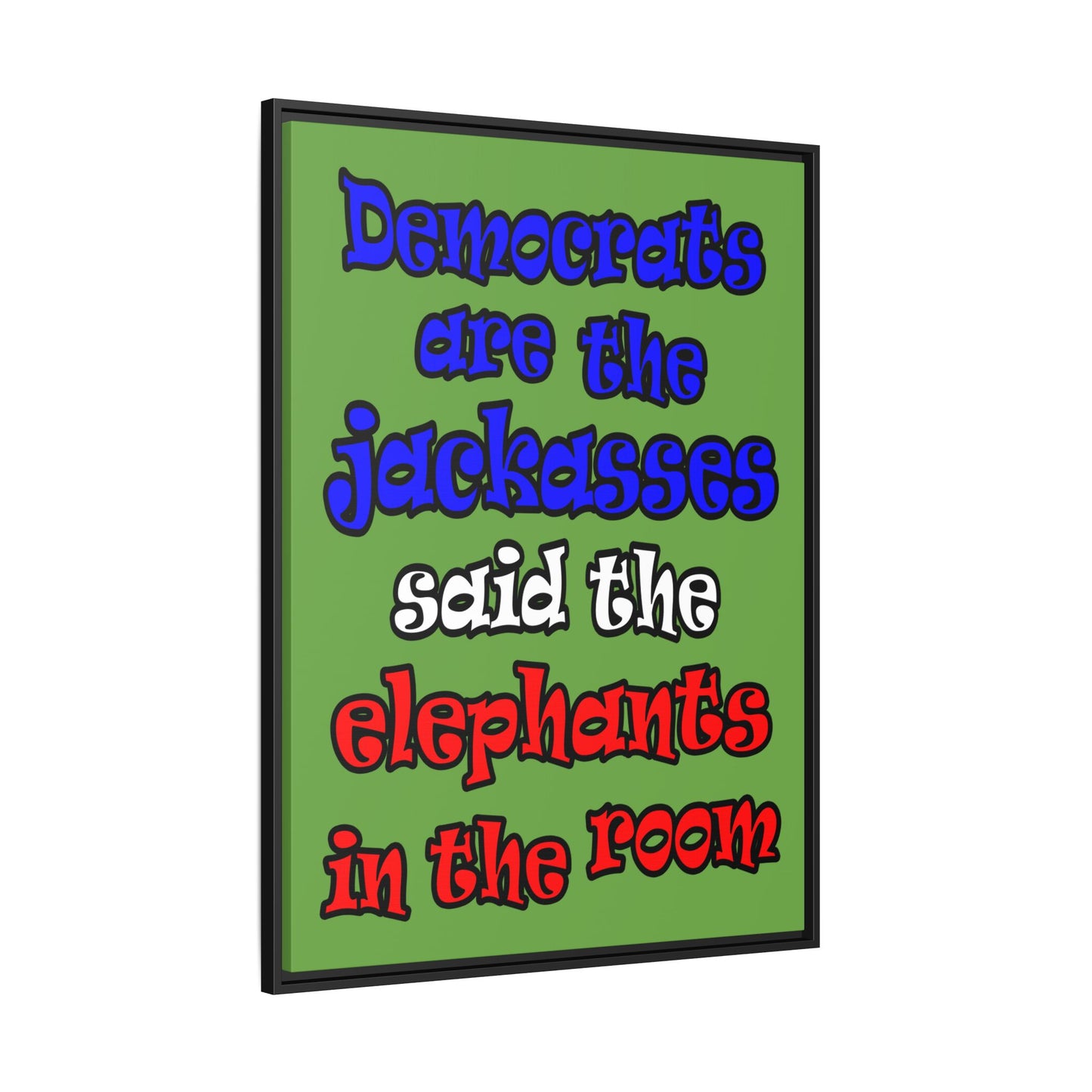 donkeys and elephants - framed canvas art (green)