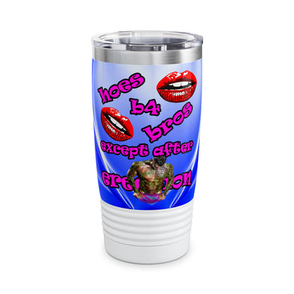 hoes b4 bros - Ringneck Tumbler, 20oz (blue-white wave)