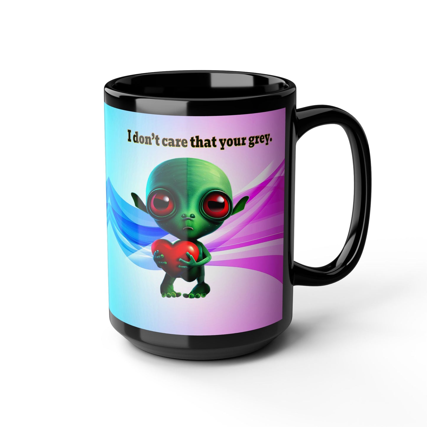 I don't care that your grey - Black Mug (light blue-pink wave)