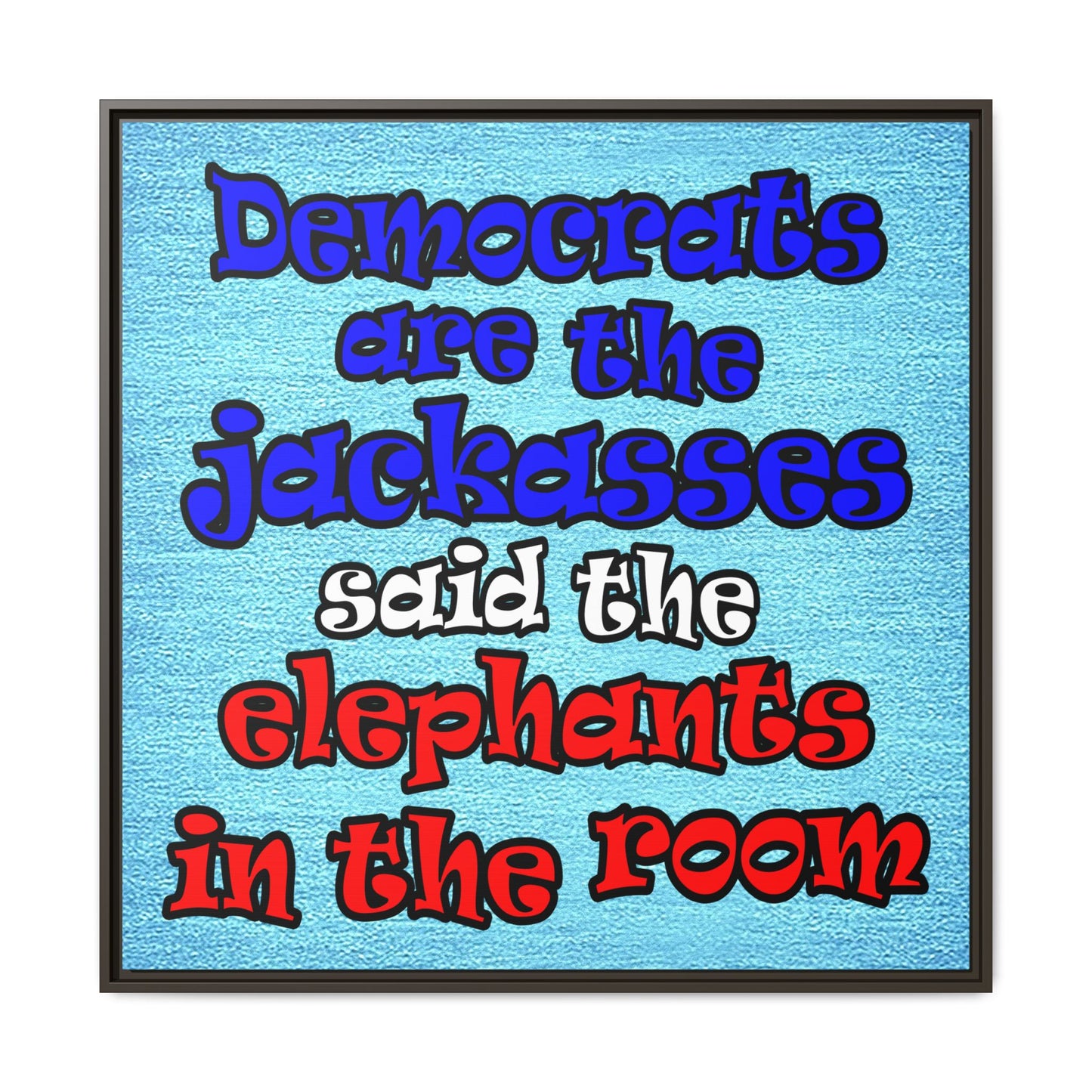 donkeys and elephants - framed canvas art (faded blue)