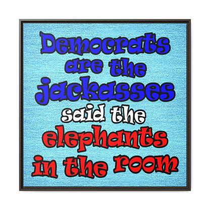 donkeys and elephants - framed canvas art (faded blue)