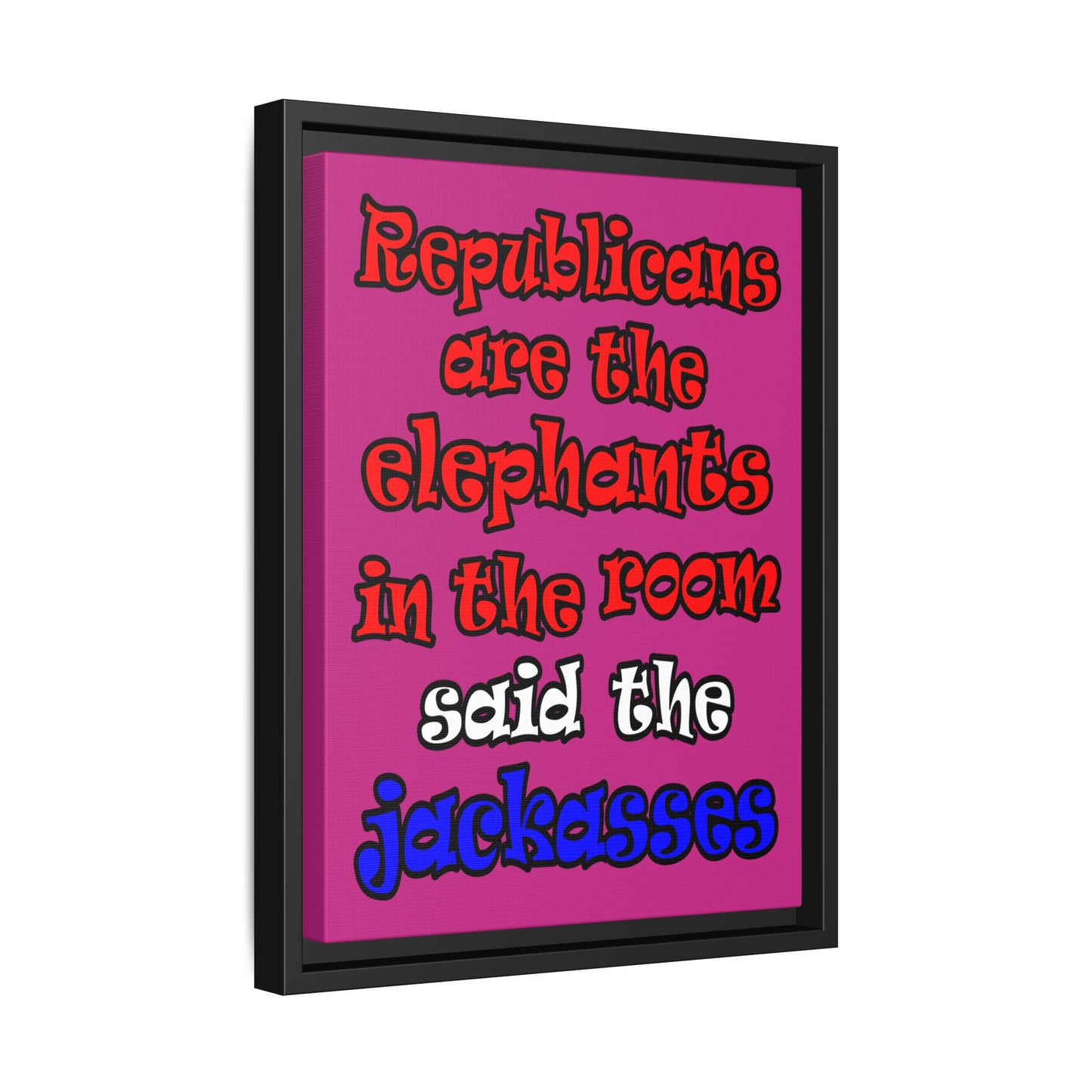 donkeys and elephants - framed canvas art (pink)
