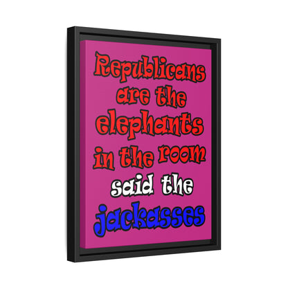 donkeys and elephants - framed canvas art (pink)