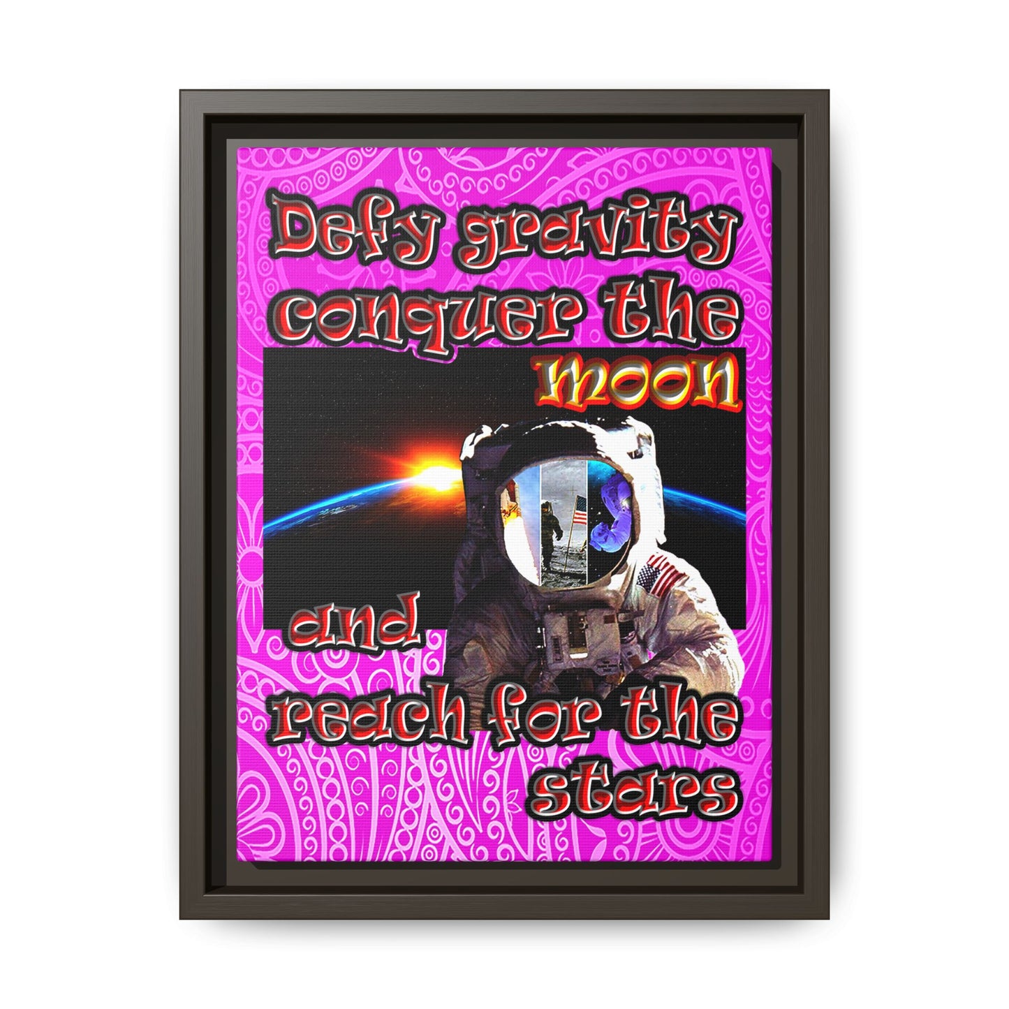 defy conquer reach - framed canvas art (pink swirl)