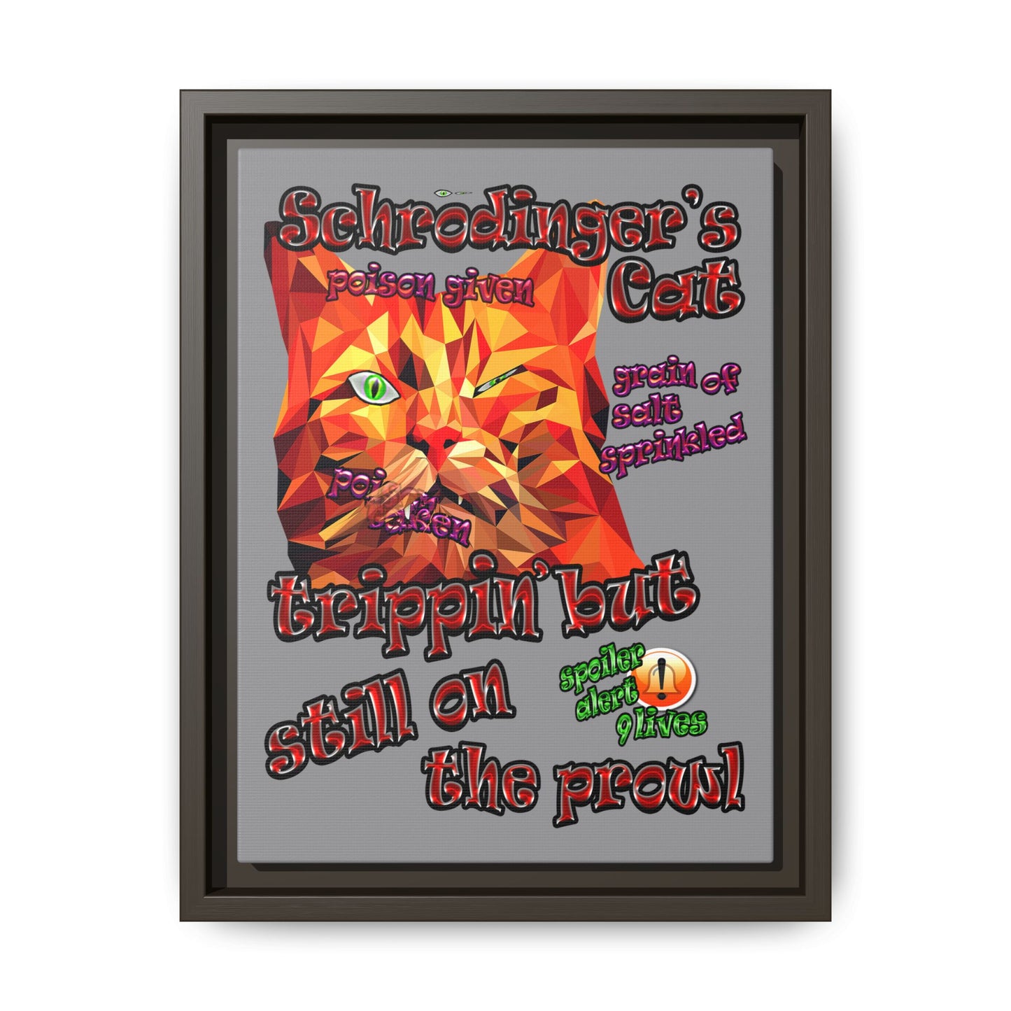 schrodinger's cat - framed canvas art (grey)