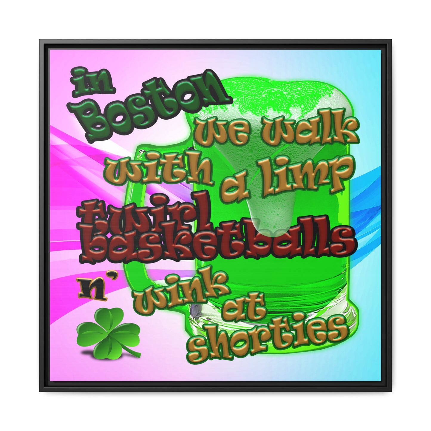 celtics logo - framed canvas art (light blue-pink wave)