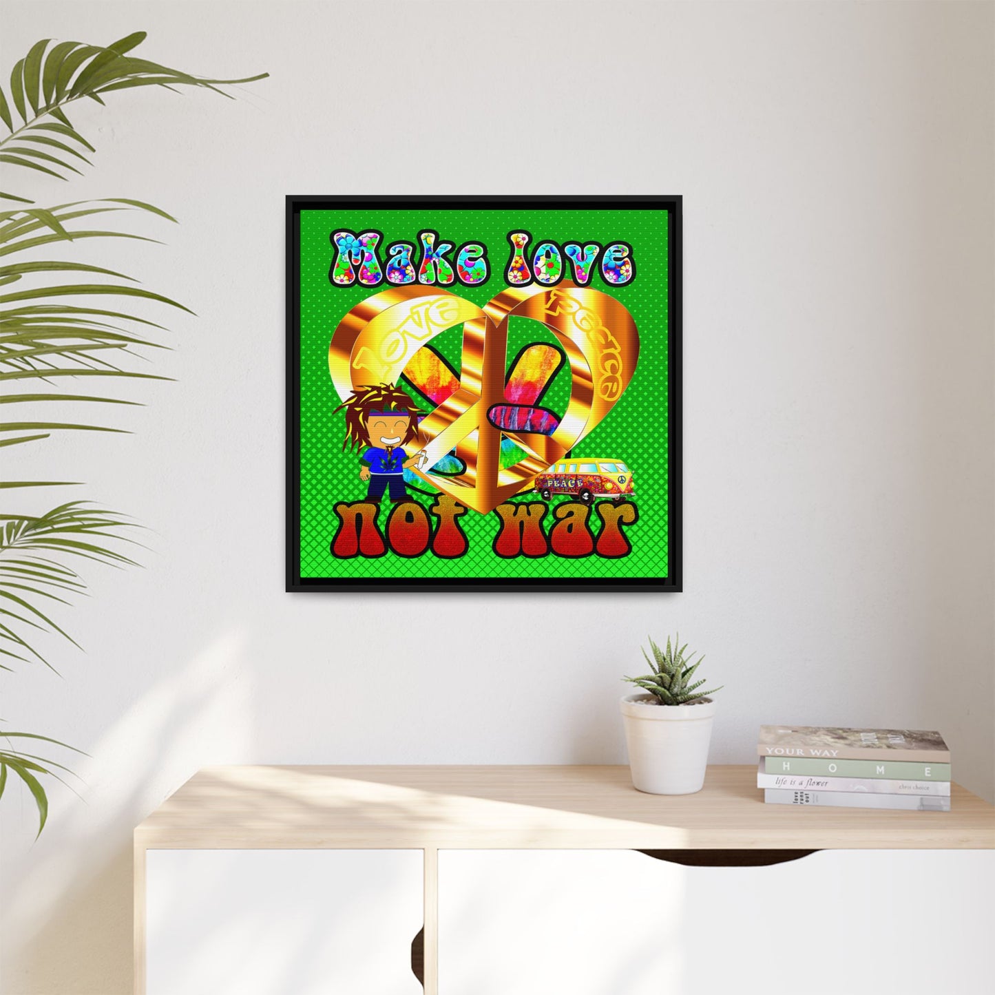 love peace - framed canvas art (logo green)