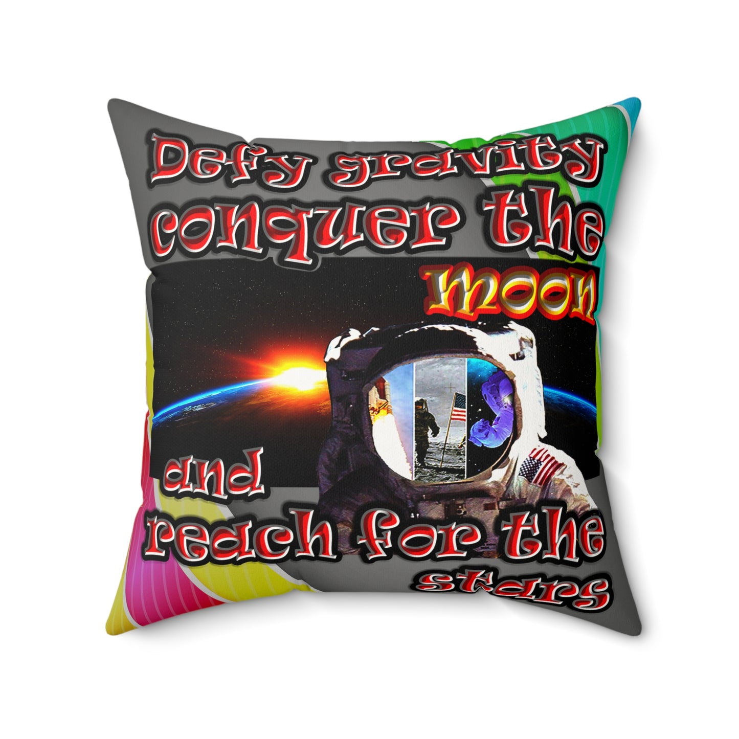 defy conquer reach - Faux Suede Square Pillow - (rainbow split)