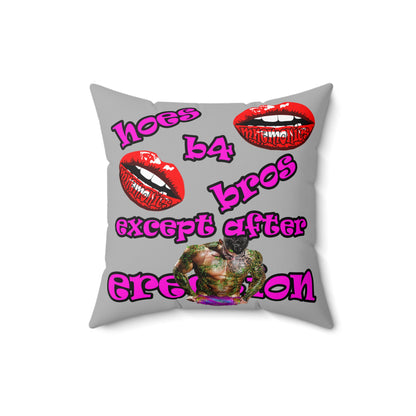 hoes b4 bros - Spun Polyester Square Pillow - (light grey)