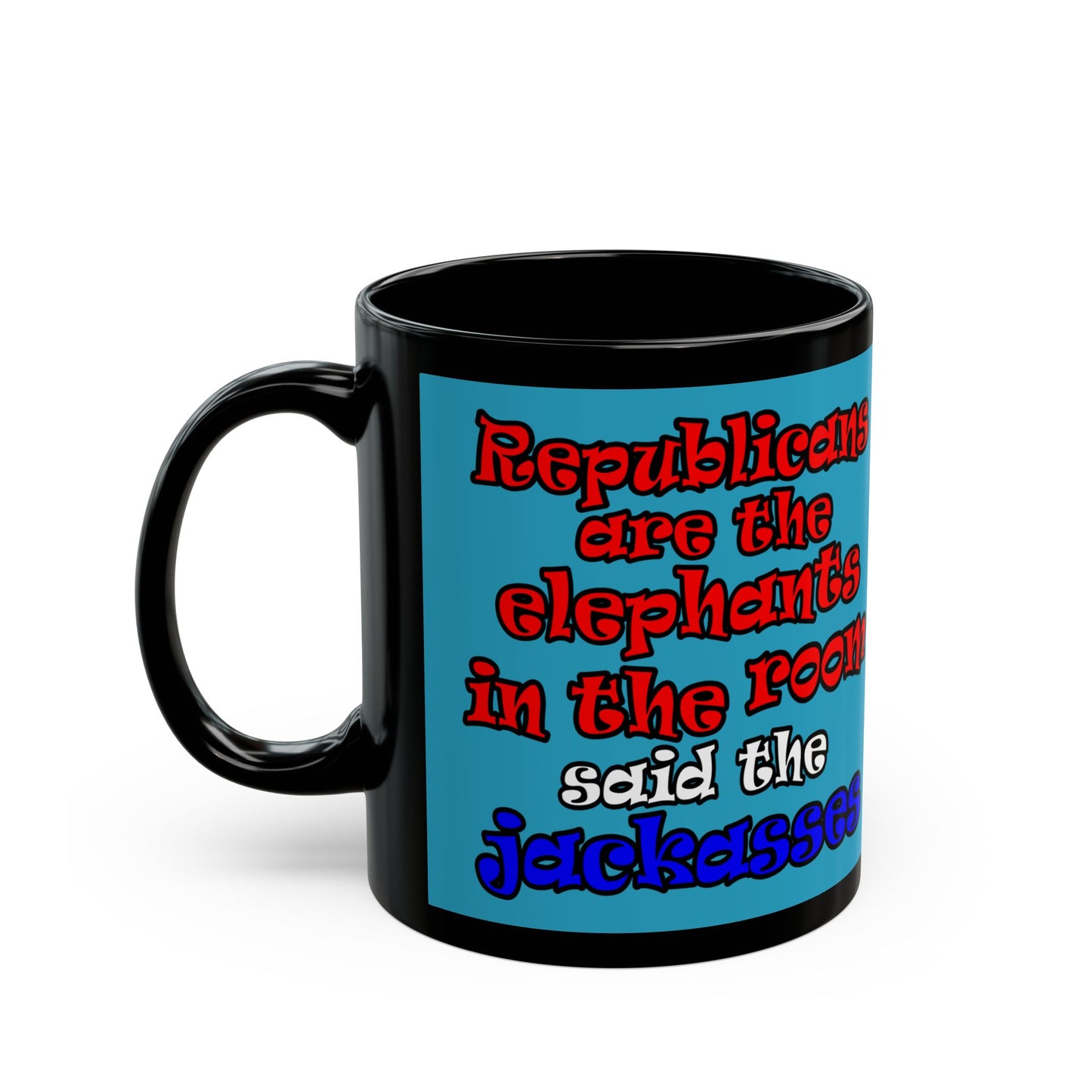 donkeys and elephants - Black Mug (turquoise)