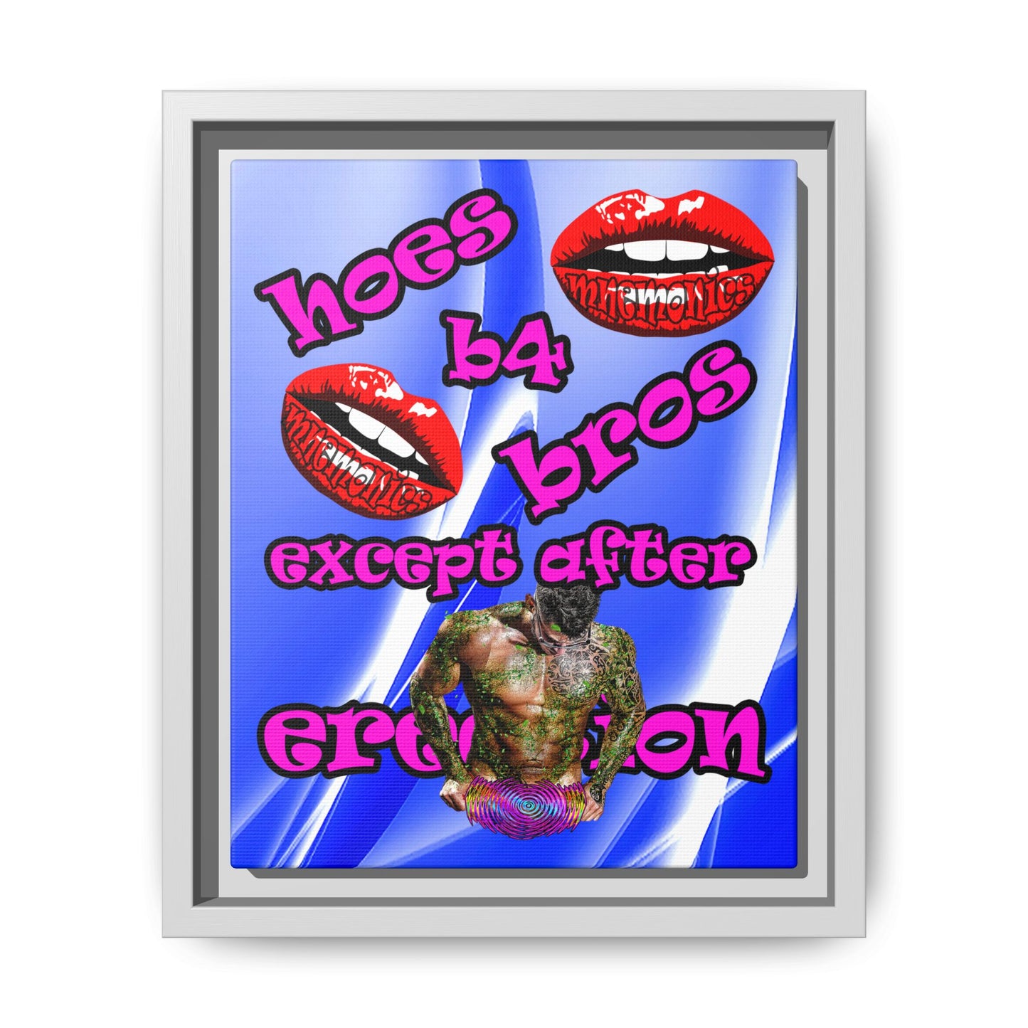 hoes b4 bros - framed canvas art (blue-white wave)