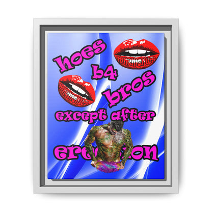 hoes b4 bros - framed canvas art (blue-white wave)