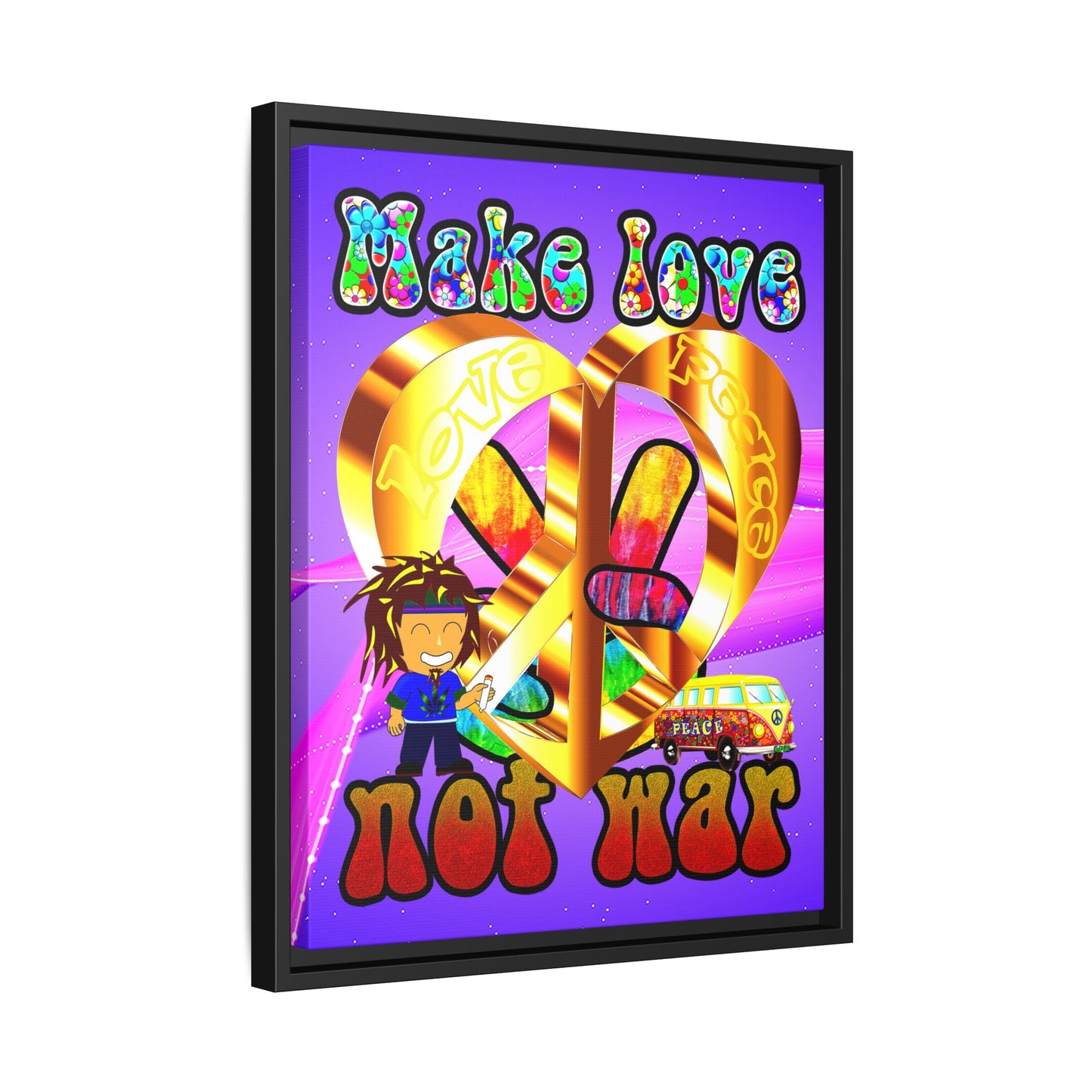 love peace - framed canvas art (purple-pink wave)