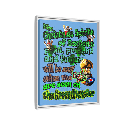 christmas spirits of boston - framed canvas art (light blue)