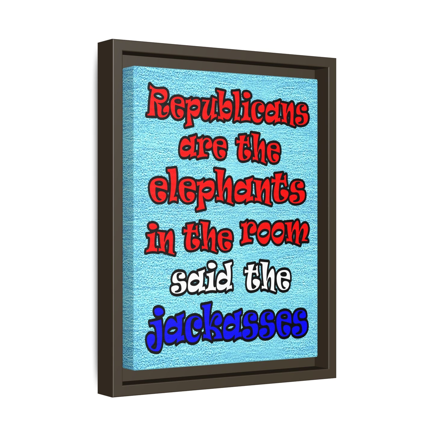 donkeys and elephants - framed canvas art (faded blue)