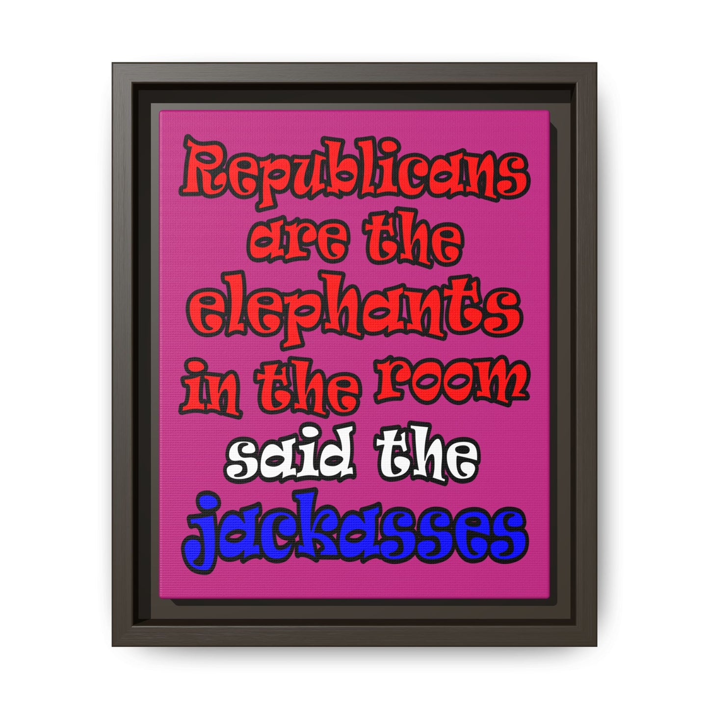 donkeys and elephants - framed canvas art (pink)
