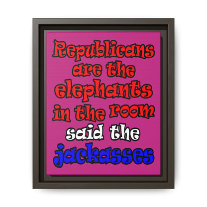 donkeys and elephants - framed canvas art (pink)