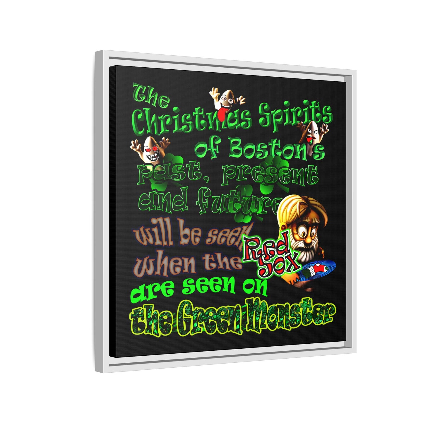 christmas spirits of boston - framed canvas art (black)
