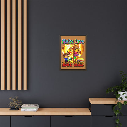 love peace - framed canvas art (light brown)