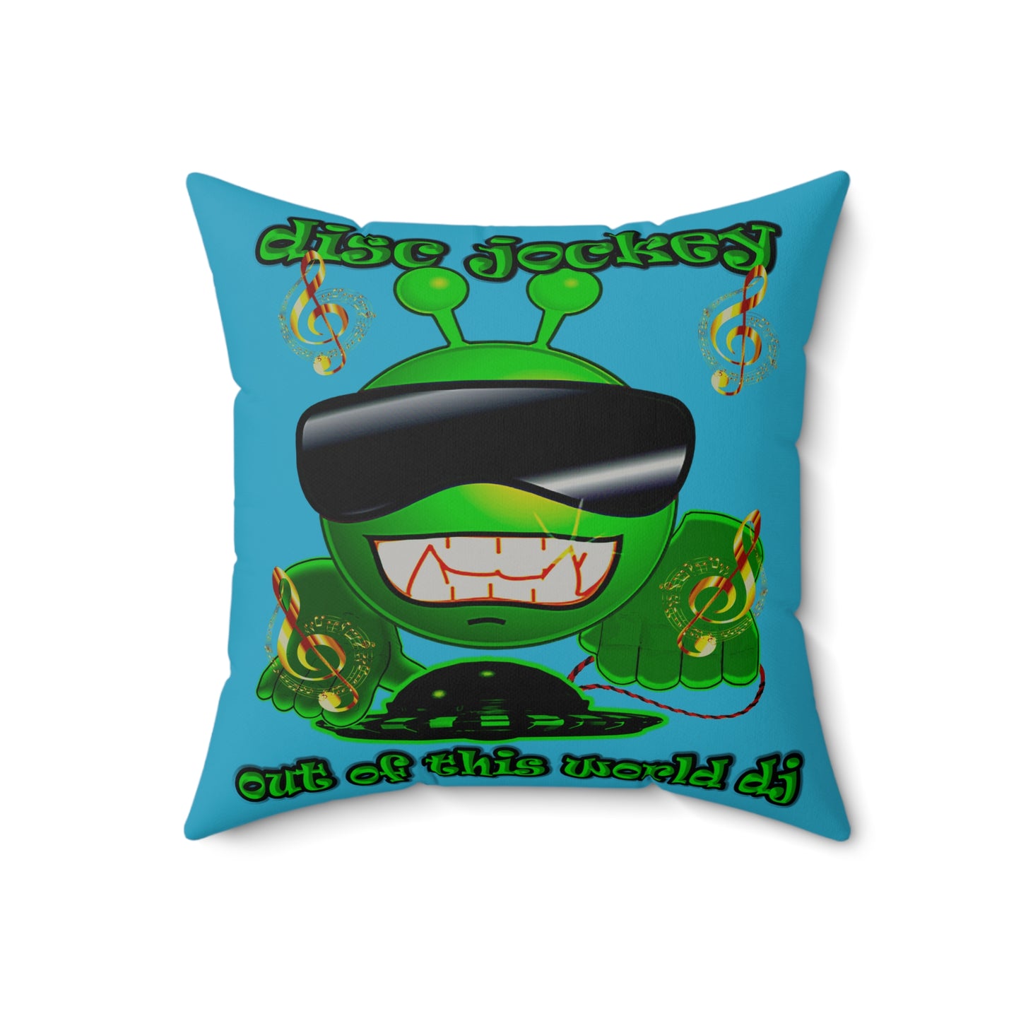 disc jockey - Faux Suede Square Pillow - (turquoise)