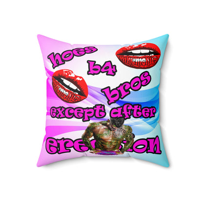 hoes b4 bros - Spun Polyester Square Pillow - (light blue-pink wave)