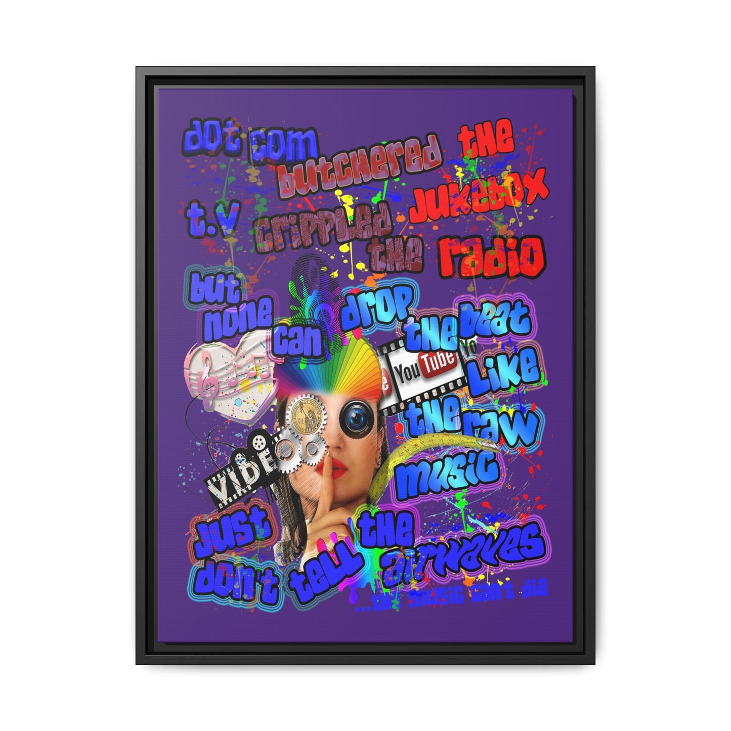 drop the beat - framed canvas art (purple)