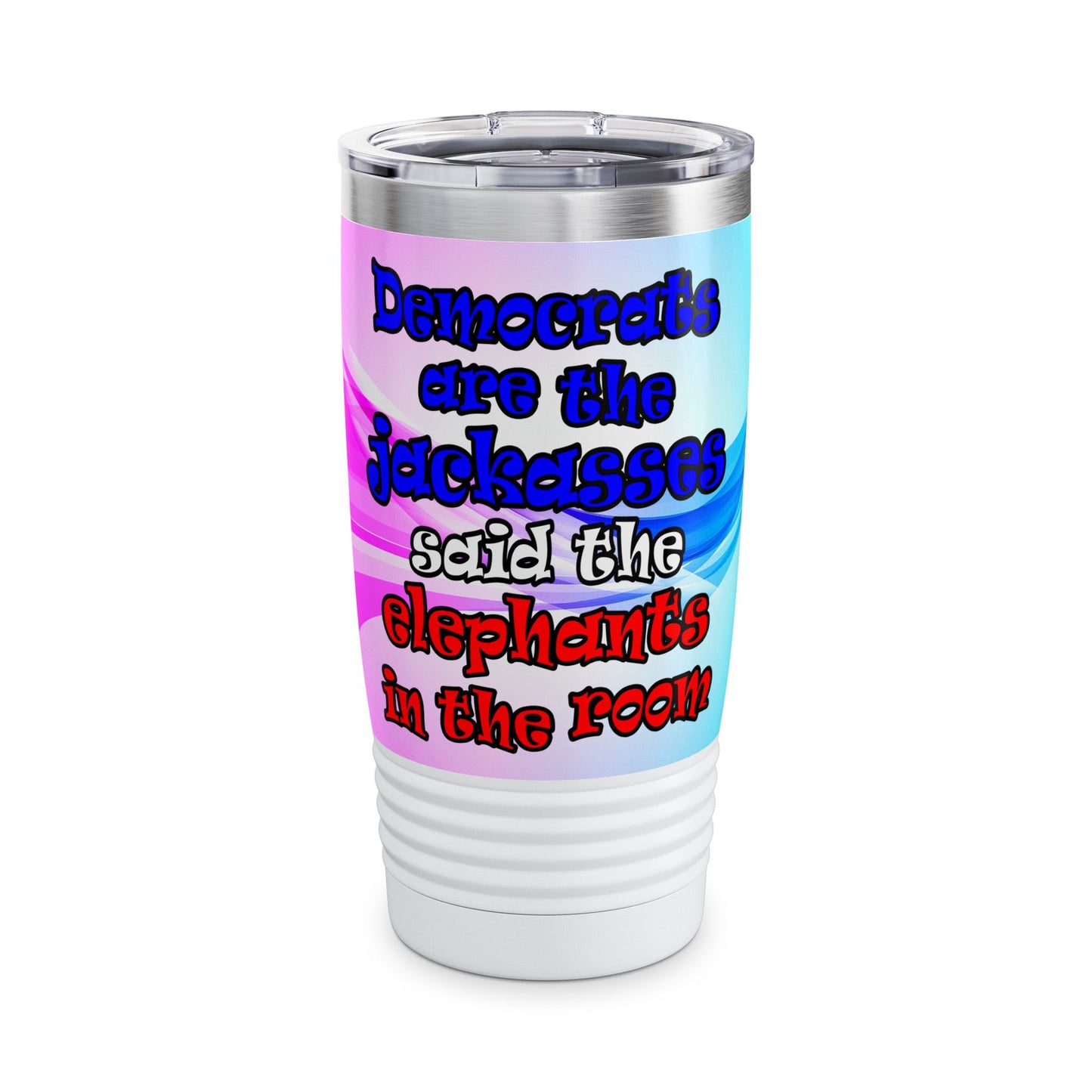 donkeys and elephants - Ringneck Tumbler, 20oz (light blue-pink wave)