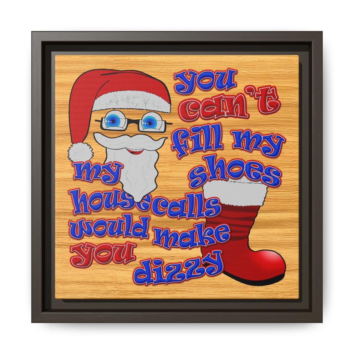 santa's shoes - framed canvas art (butterscotch wood finish)