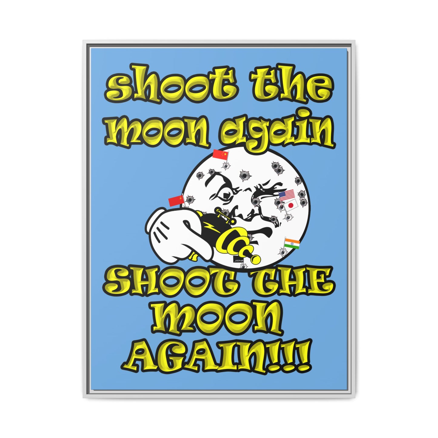 shoot the moon again - framed canvas art (light blue)