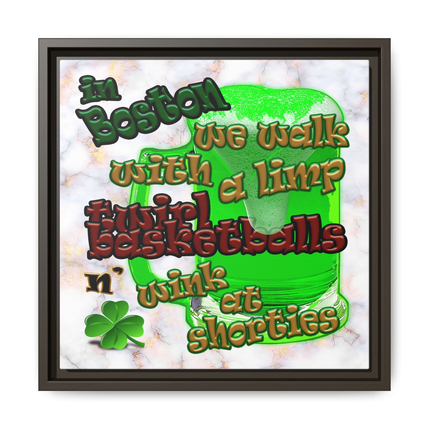 celtics logo - framed canvas art (white marble)
