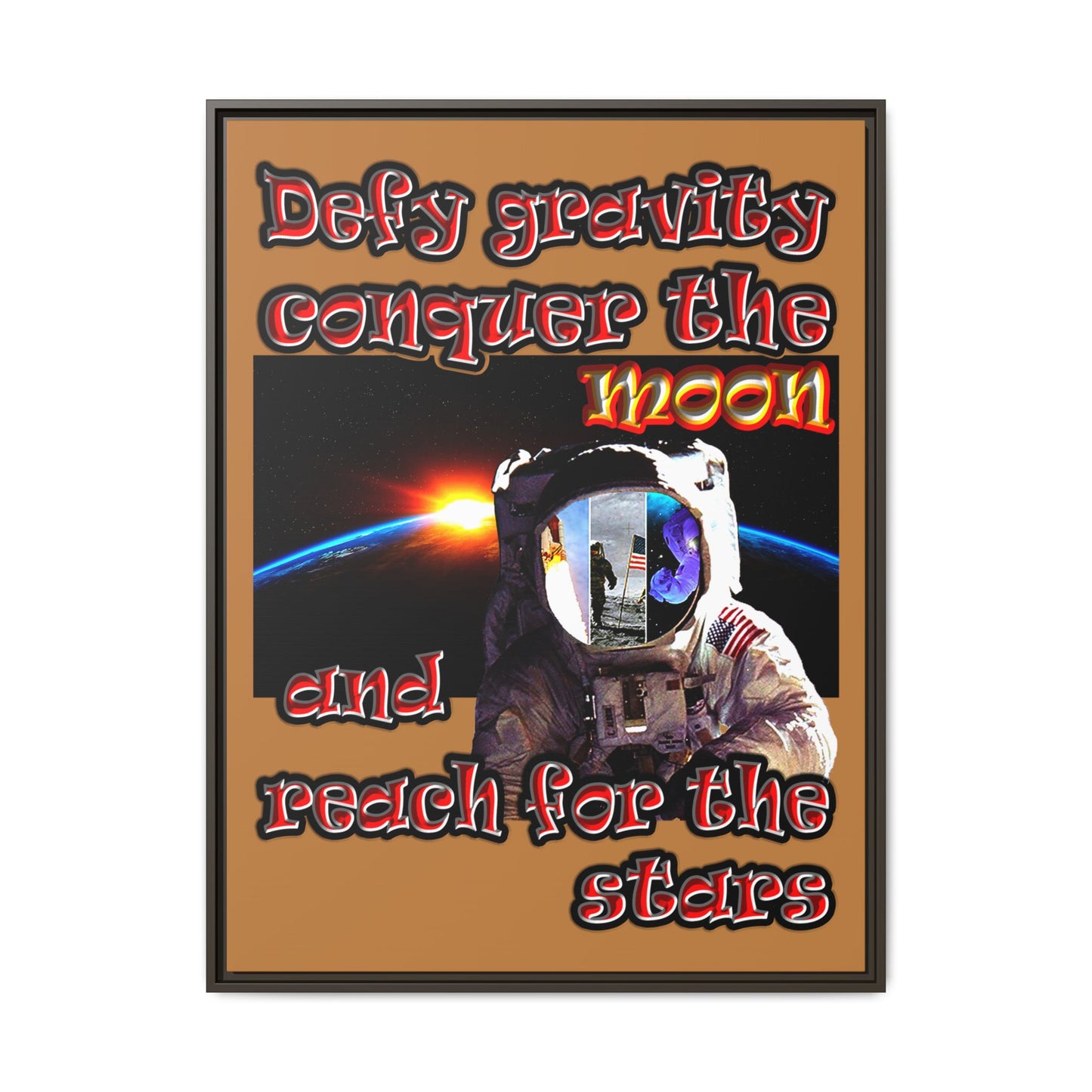 defy conquer reach - framed canvas art (light brown)