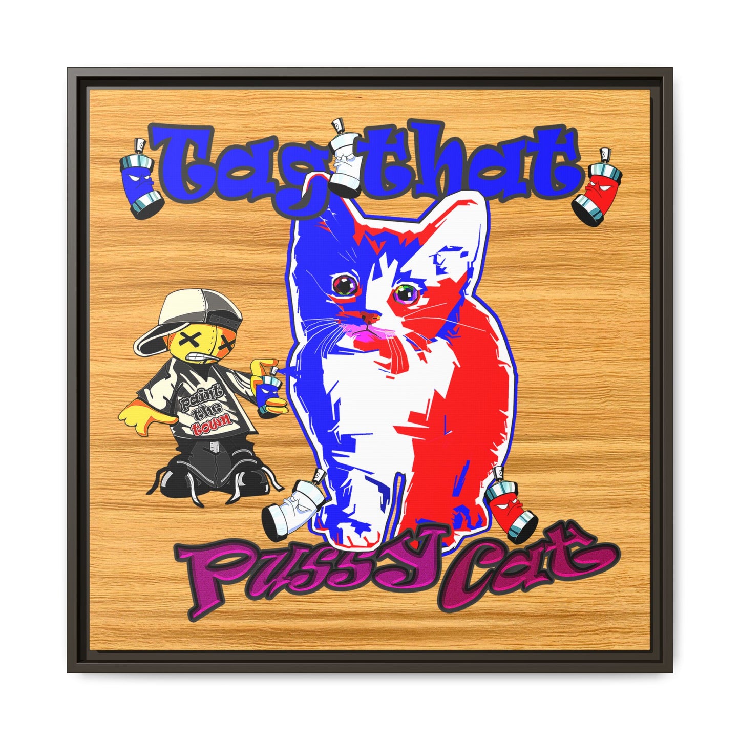 tag that - framed canvas art (butterscotch wood finish)