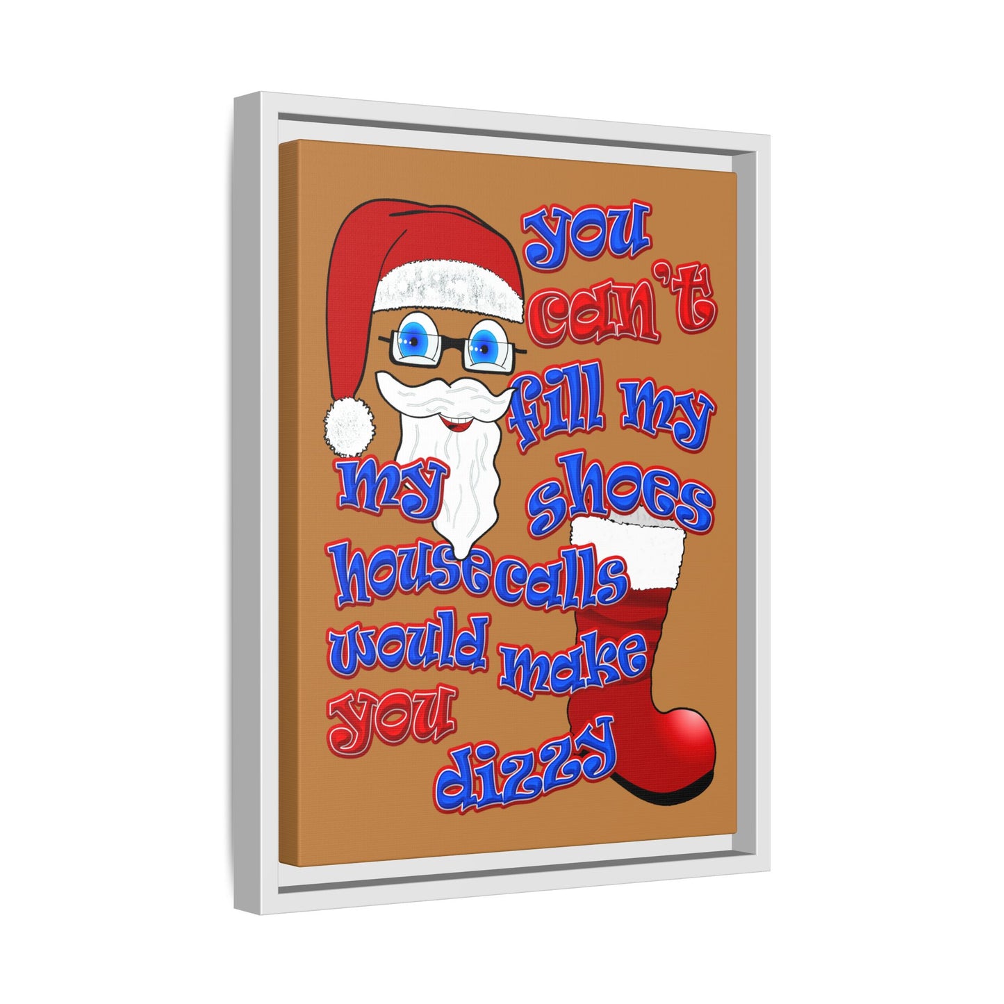 santa's shoes - framed canvas art (light brown)