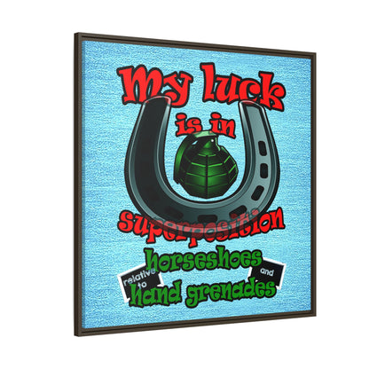 my luck - framed canvas art (faded blue)