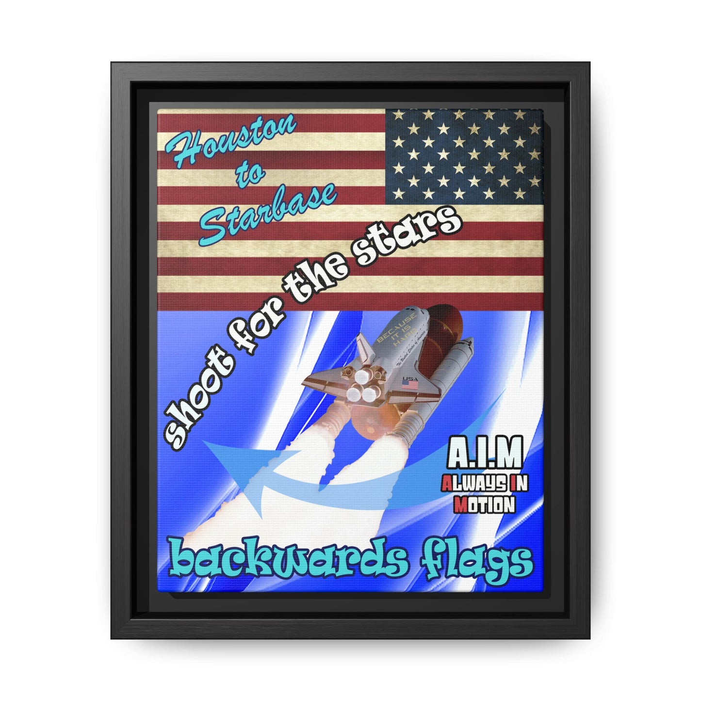 shoot for the stars - framed canvas art (blue-white wave)