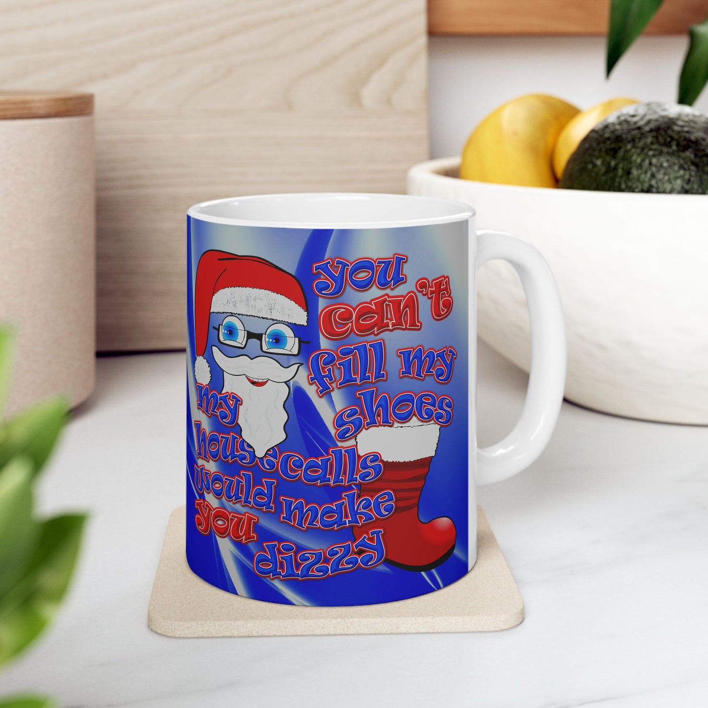 santa's shoes - White Mug (blue-white wave)