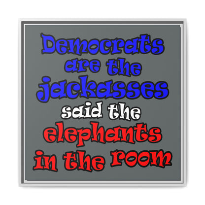 donkeys and elephants - framed canvas art (dark grey)