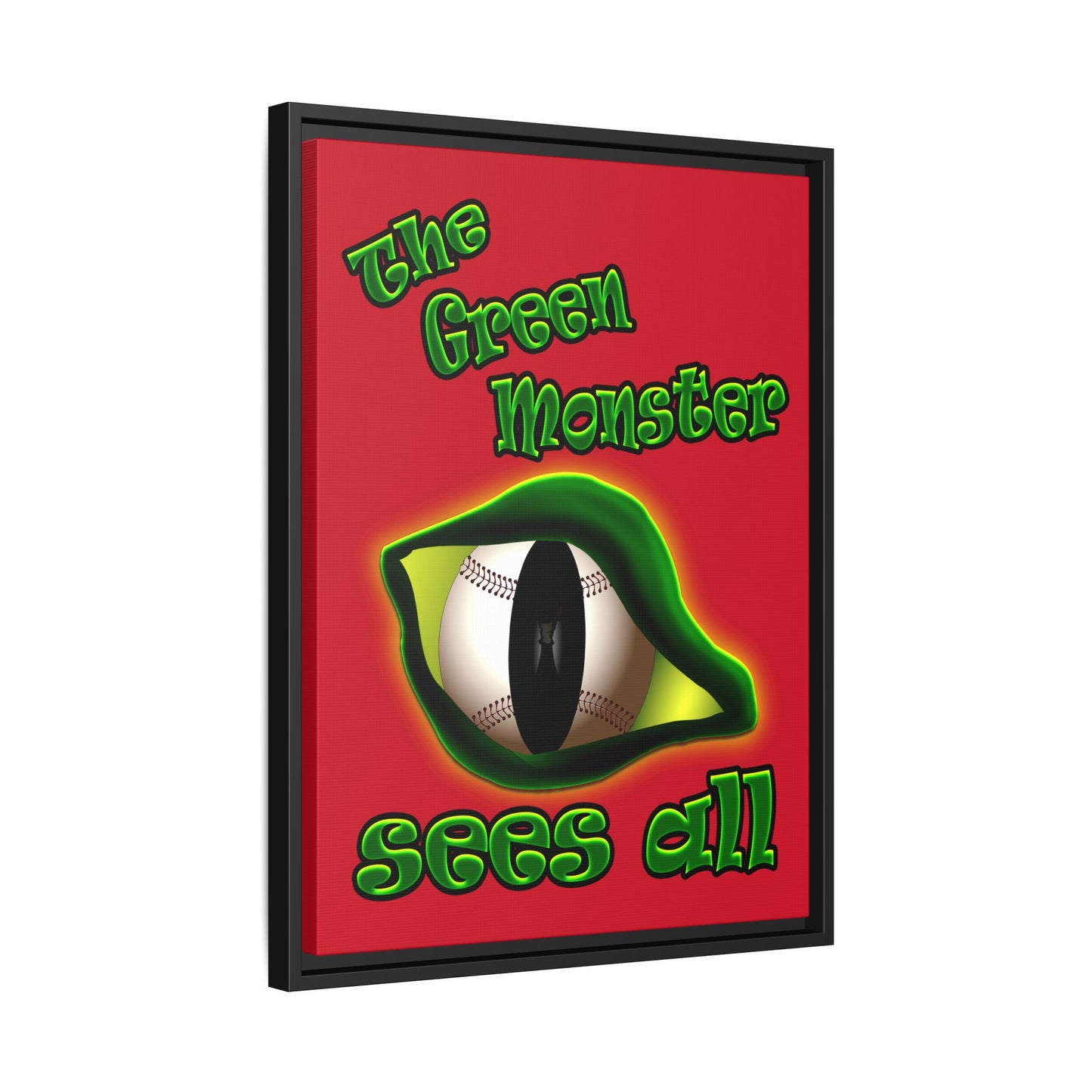 green monster - framed canvas art (dark red)