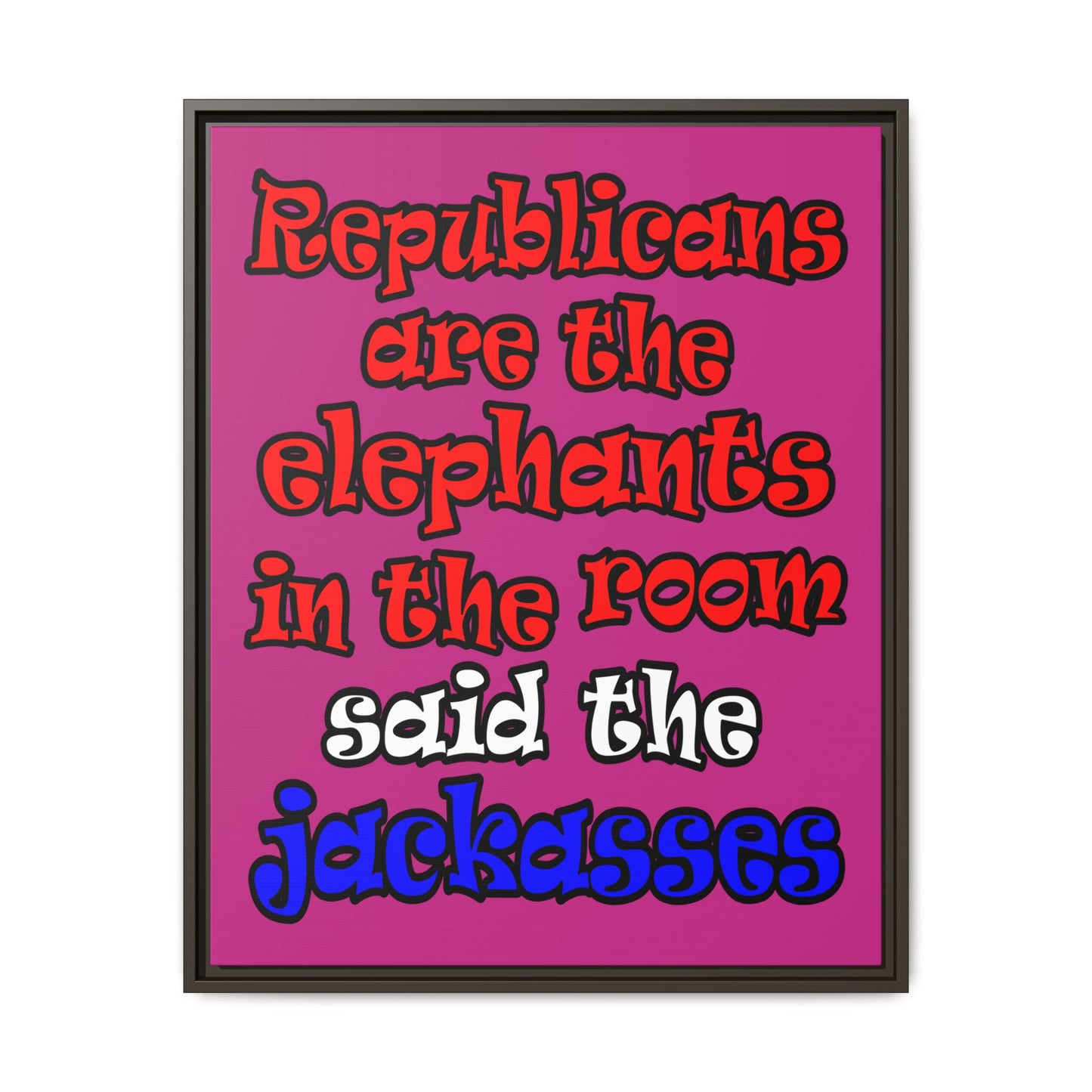 donkeys and elephants - framed canvas art (pink)
