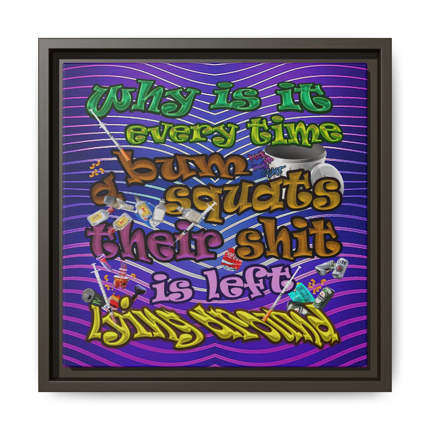 the bum's shit - framed canvas art (purple wave)