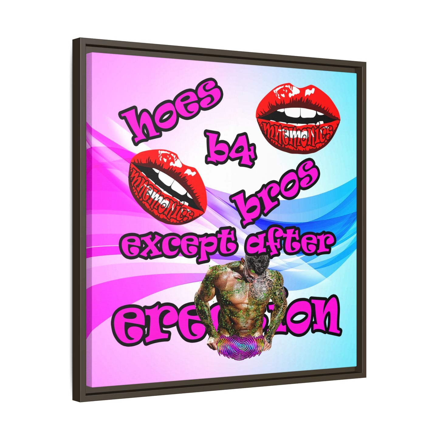 hoes b4 bros - framed canvas art (light blue-pink wave)