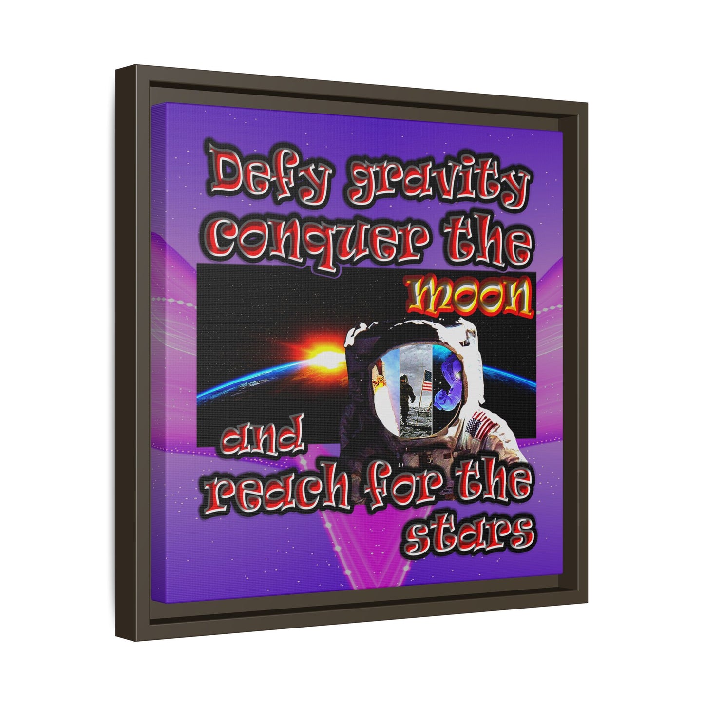 defy conquer reach - framed canvas art (purple-pink wave)