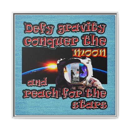 defy conquer reach - framed canvas art (faded blue)