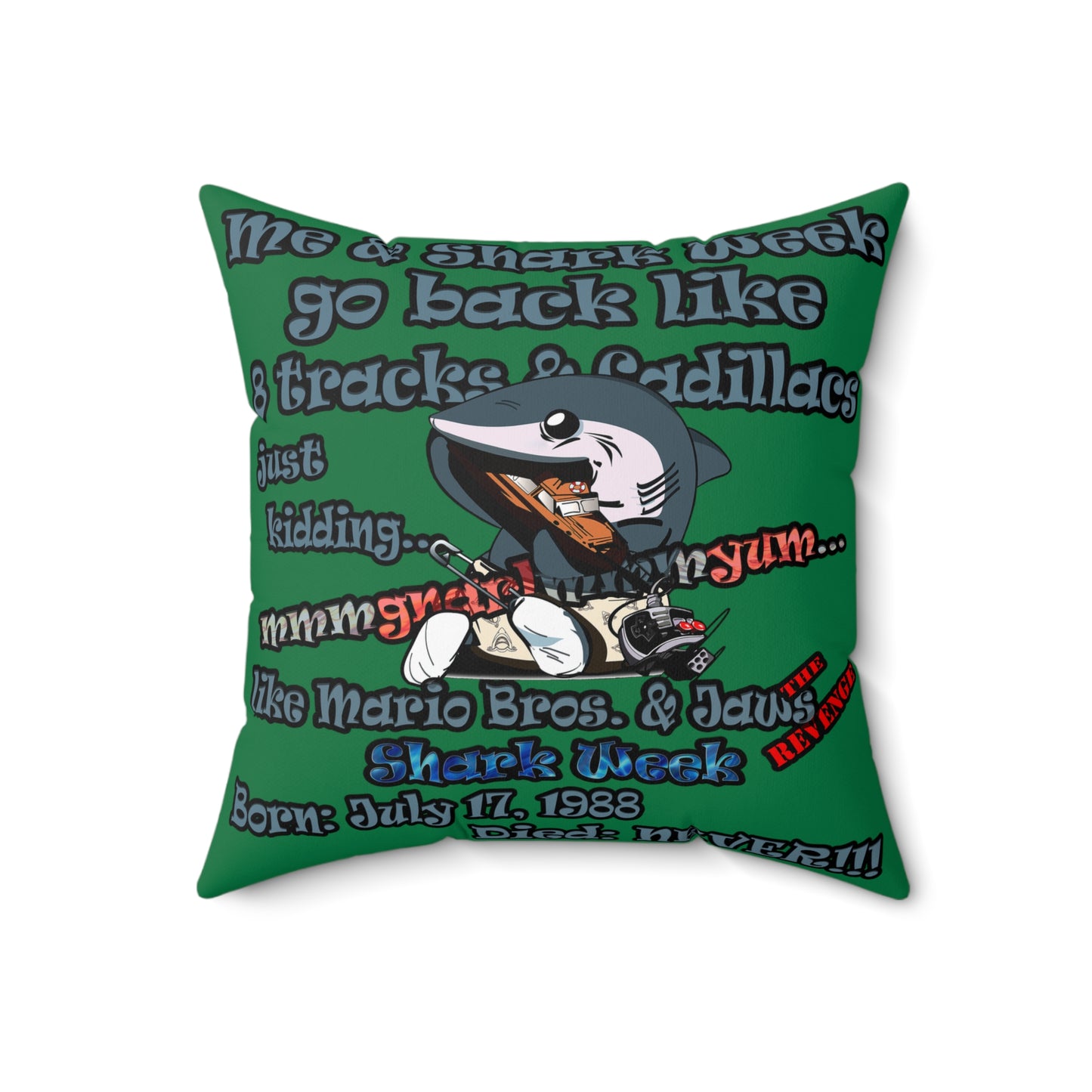 shark week - Spun Polyester Square Pillow - (dark green)