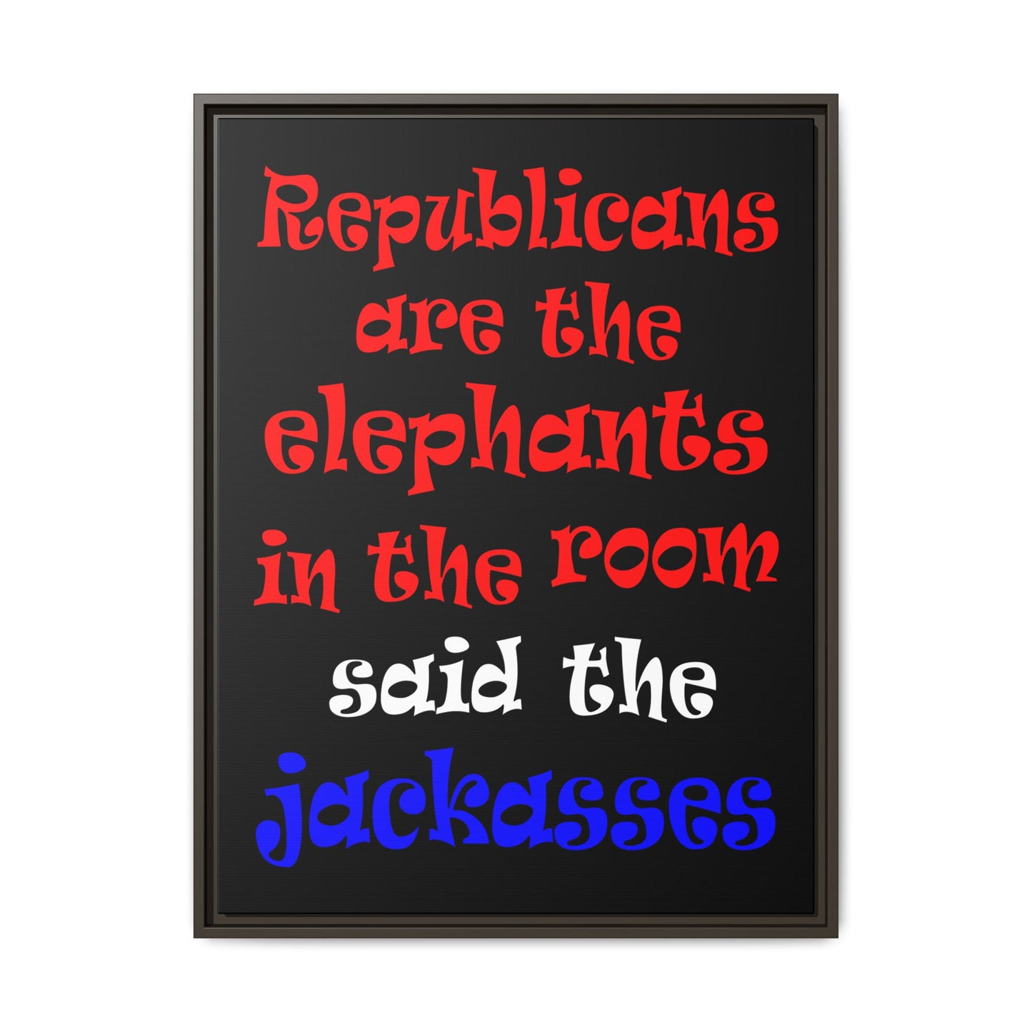 donkeys and elephants - framed canvas art (black)