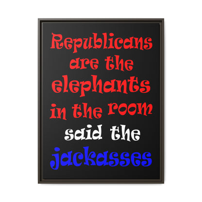 donkeys and elephants - framed canvas art (black)