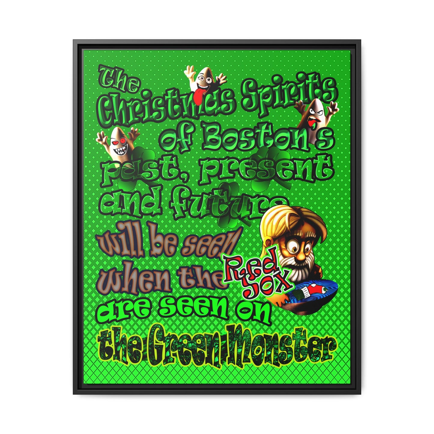 christmas spirits of boston - framed canvas art (logo green)