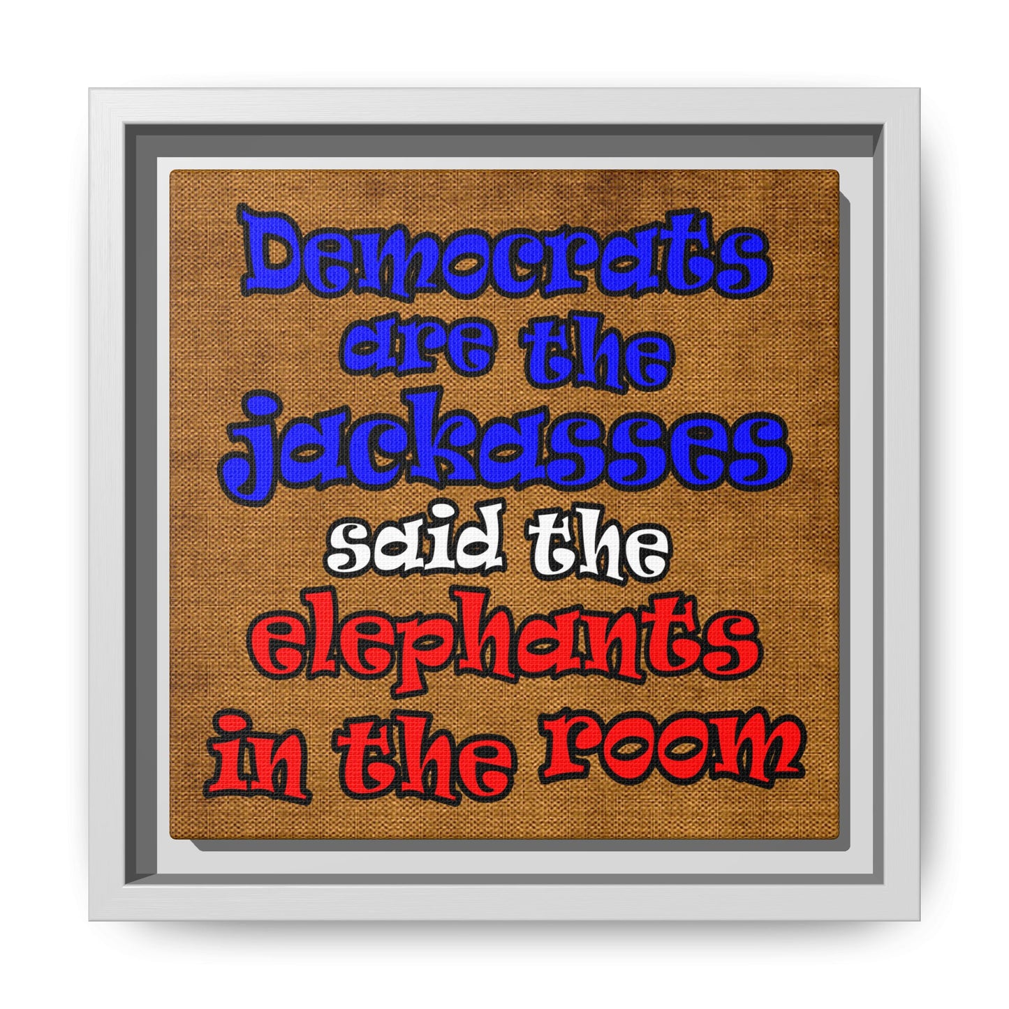 donkeys and elephants - framed canvas art (brown papyrus)